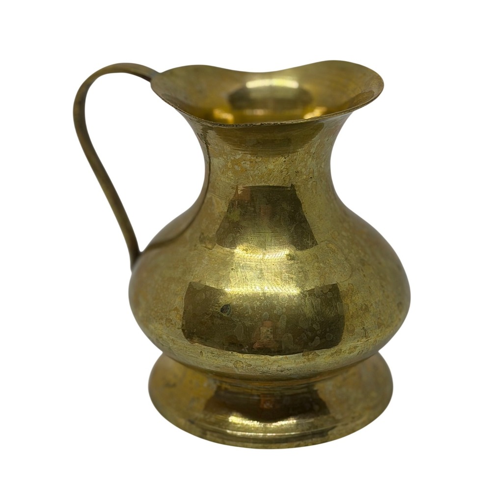 VTG Solid Brass Mini Pitcher Gold Decorative‎ Vase Small Handled Jug Home Decor